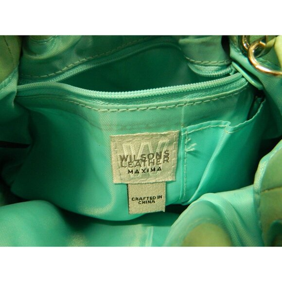 Mint Green Wilsons Leather Maxima Drawstring Handbag Dual Straps  Adj Crossbody - Picture 5 of 12
